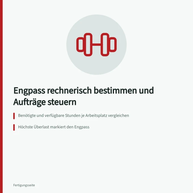 Karte zur Engpassanalyse: Stunden vergleichen, Engpass markieren, Ersatz prüfen. Engpässe in der Fertigung erkennen und Aufträge darauf abstimmen