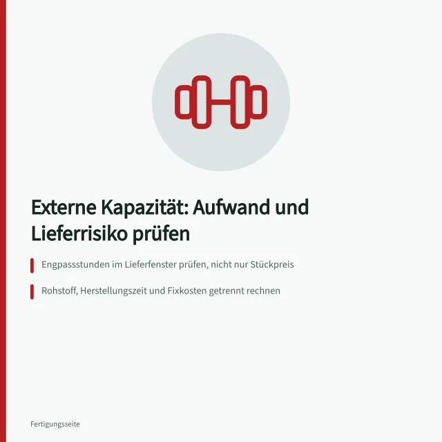 Entscheidungshilfe zur Beurteilung externer Fertigungskapazität nach Aufwand und Lieferrisiko. Externe Fertigungskapazität nach Aufwand und Lieferrisiko beurteilen