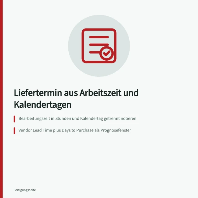Karte zu Lieferterminen aus Arbeitsstunden, Kalendertagen und Pufferzeiten. Wie wird aus Bearbeitungszeit ein belastbarer Liefertermin?